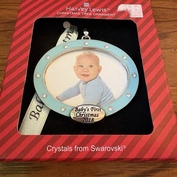 Harvey Lewis Blue Boy Baby's 1st First Christmas 2018 Photo Frame Ornament - Picture 2 of 4